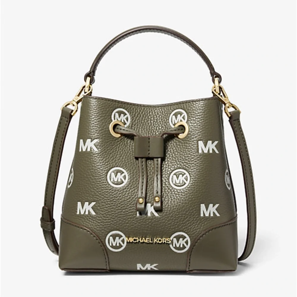 MICHAEL KORS Mercer Small Logo Embossed Leather Bucket Bag COLOR OLIVE NWT